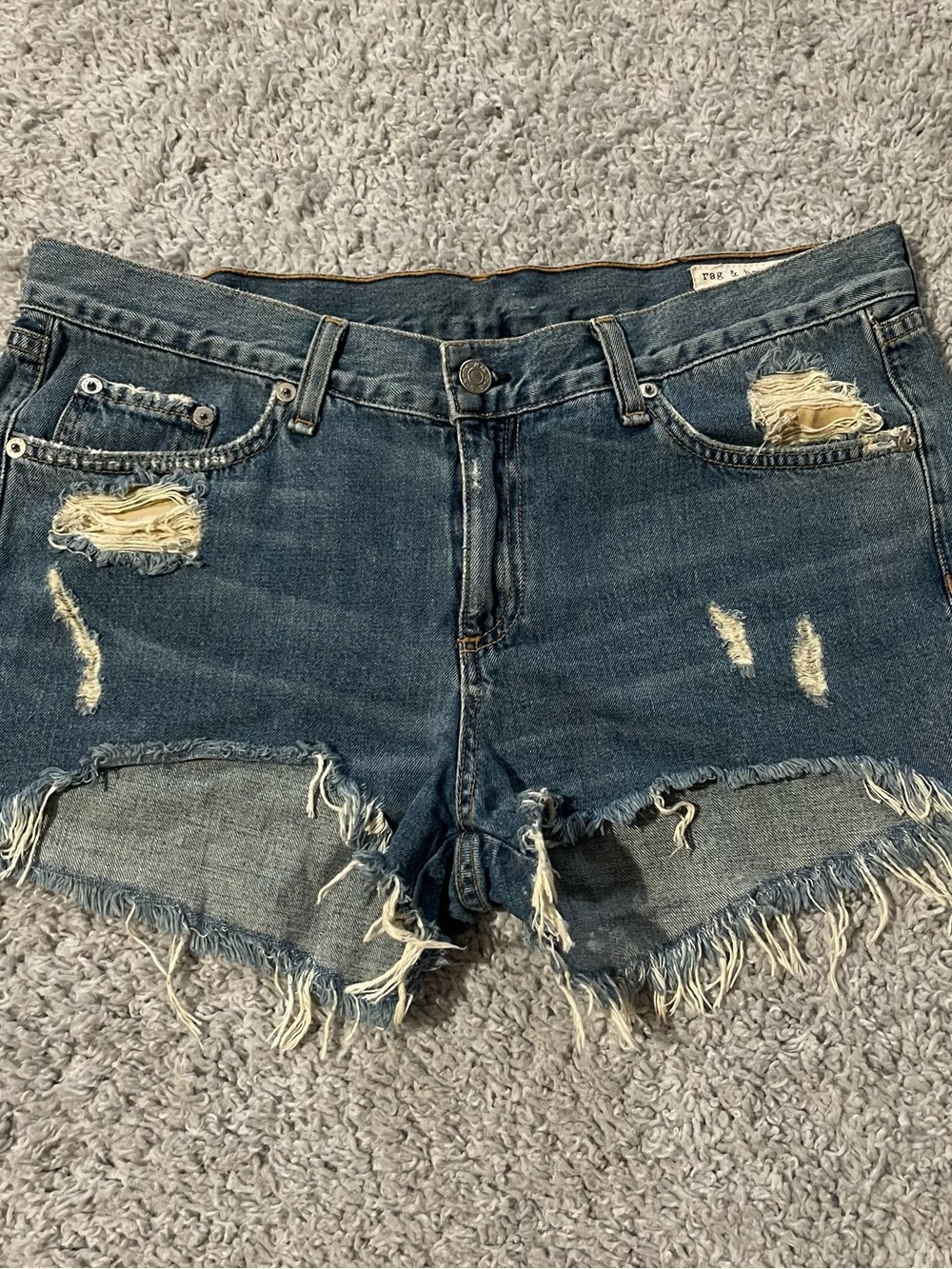 Rag & Bone Distressed Dark Blue Denim Cutoff Shorts